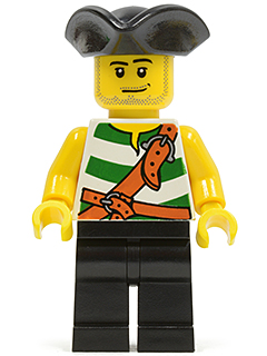 LEGO Minifigure-Pirate Green / White Stripes, Black Legs, Tricorne Hat-Pirates / Pirates II-PI106-Creative Brick Builders